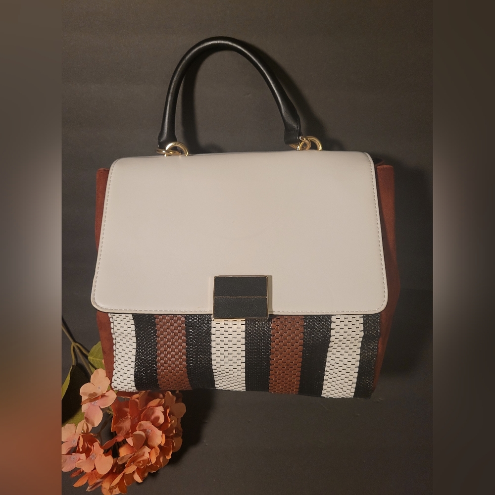 Nine West Satchel Bag White, Brown and Black
